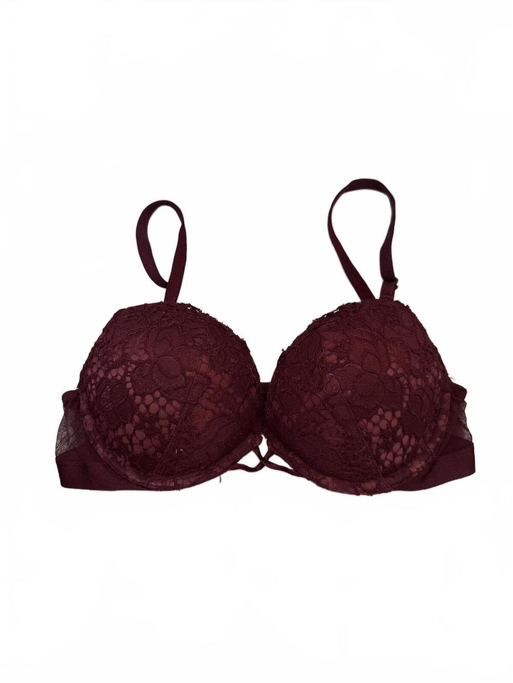 Victoria’s Secret Bombshell Push-Up Lace Bra Burgundy Wine Maroon Size 32A B70